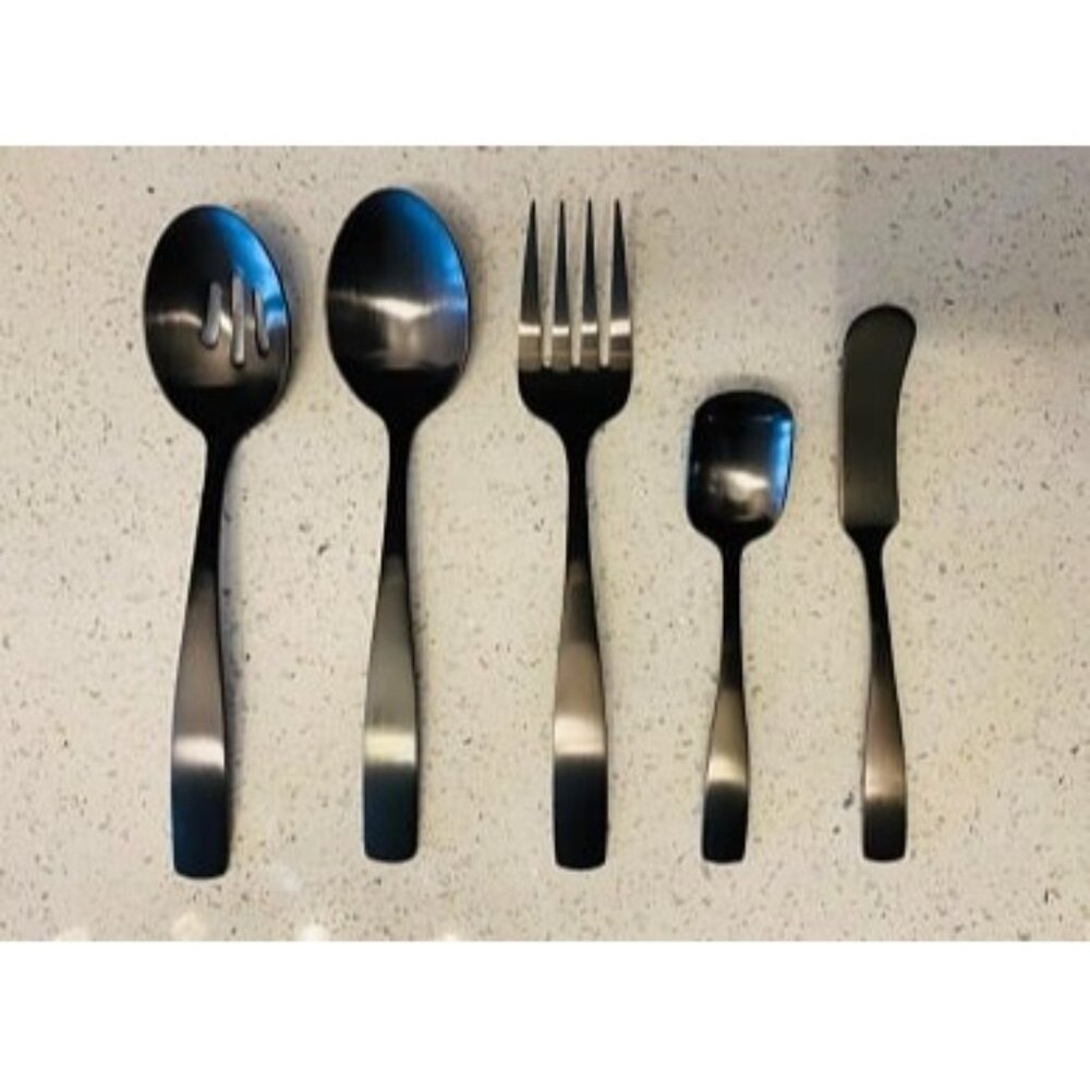 New Utensils Set, Matte Black 5-Piece Hostess Set, Stainless Steel Silverwar